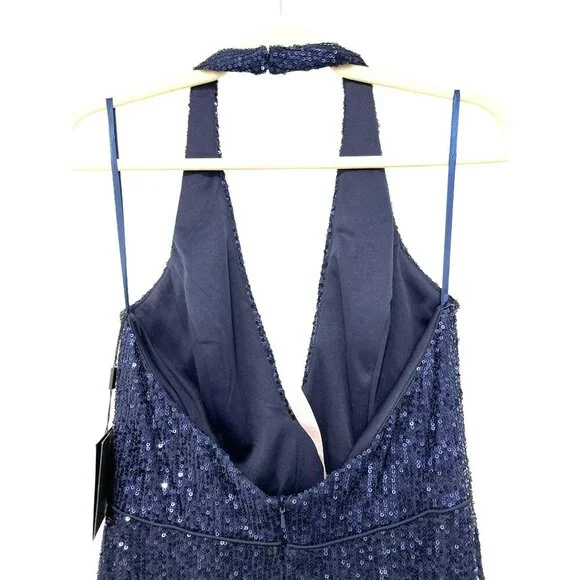 Mac Duggal Navy Sequins Halter Backless Maxi Formal Gown Dress Size 6 NEW - Picture 7 of 9